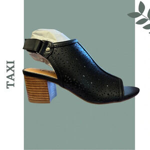Taxi Heidi-02 Open Toe Block Heel Black Sandal Velcro Closire